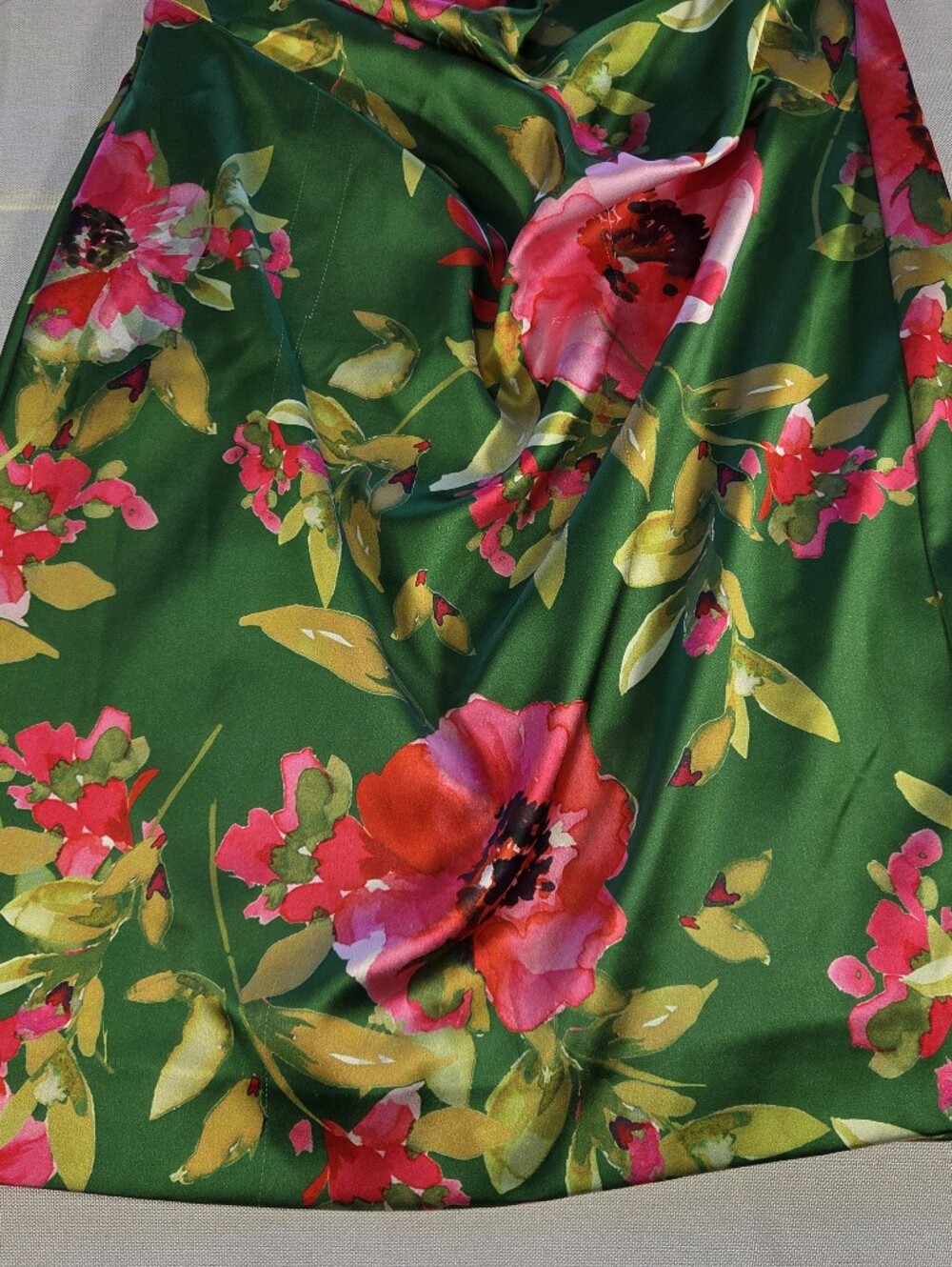 Eliza J Floral Halter Cocktail Dress Green Pink Satin Wedding Guest Size 6 - Picture 8 of 9